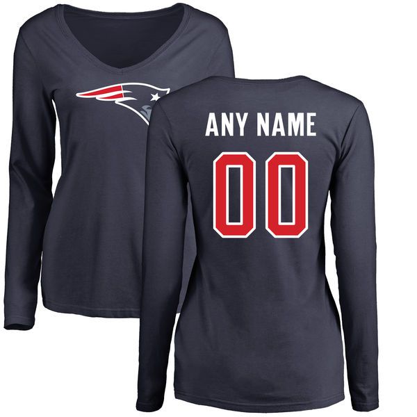 Women New England Patriots NFL Pro Line Navy Custom Name and Number Logo Slim Fit Long Sleeve T-Shirt->->Sports Accessory